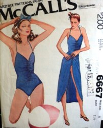 6667 STRETCH KNIT STRAPPY 1 PC SWIMSUIT,SARONG SKIRT PATTERN 8